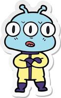 sticker of a cartoon three eyed alien vector