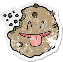 distressed sticker of a cartoon cookie vector