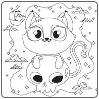 Halloween Cat Coloring Pages For Kids vector