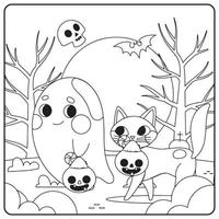 Halloween Cat Coloring Pages For Kids vector
