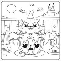 gato de halloween para colorear para niños vector