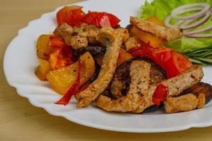 Fried pork with vegetables photo