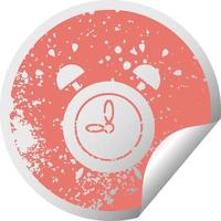 distressed circular peeling sticker symbol ringing alarm clock vector