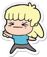 sticker of a cartoon angry girl vector