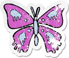 retro distressed sticker of a cartoon butterfly vector