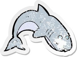 retro distressed sticker of a cartoon shark vector