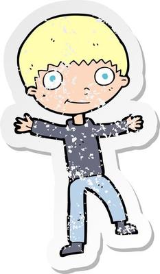retro distressed sticker of a cartoon happy boy