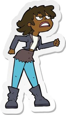 sticker of a cartoon angry biker girl