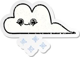 distressed sticker of a cute cartoon snow cloud vector