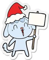 cute sticker cartoon of a dog wearing santa hat vector