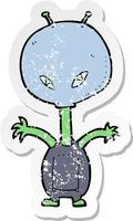 retro distressed sticker of a cartoon space alien vector