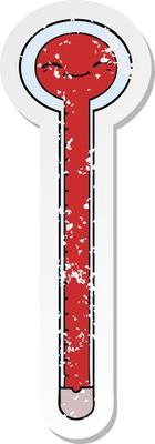 distressed sticker of a cartoon thermometer