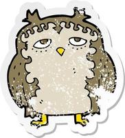 retro distressed sticker of a cartoon wise old owl vector