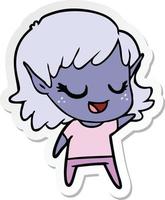 sticker of a happy cartoon elf girl vector