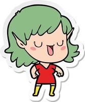 sticker of a cartoon elf girl vector