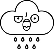 nube de lluvia de dibujos animados de dibujo lineal vector