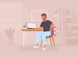 Back pain due to prolonged sitting flat color vector illustration