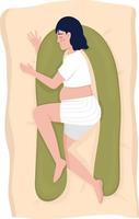 Sleeping mother to be with pregnancy pillow 2D vector isolated illustration