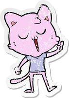 distressed sticker of a cartoon cat singing vector