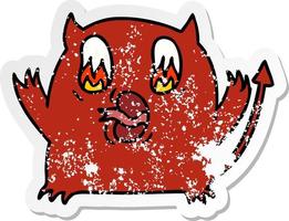 distressed sticker cartoon of cute kawaii red demon vector