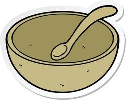 sticker of a cartoon wooden bowl and spoon vector