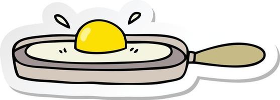 pegatina de un peculiar huevo frito de dibujos animados dibujados a mano en una sartén vector