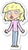 sticker of a cartoon girl shrugging shoulders vector