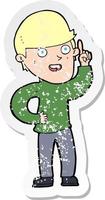 retro distressed sticker of a cartoon boy with idea vector