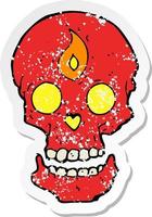 retro distressed sticker of a cartoon mystic skull vector