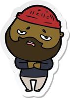 sticker of a cartoon worried man with beard vector