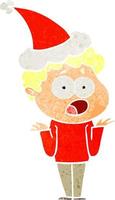 retro cartoon of a man gasping in surprise wearing santa hat vector