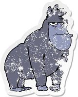 distressed sticker of a cartoon gorilla vector