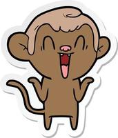 sticker of a cartoon laughing monkey vector