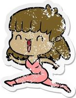 distressed sticker of a cartoon woman vector