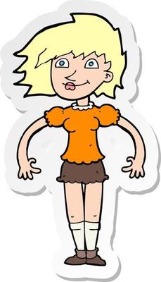 sticker of a cartoon happy woman