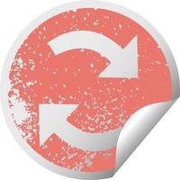 distressed circular peeling sticker symbol recycling arrows vector