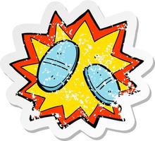 retro distressed sticker of a cartoon painkillers vector