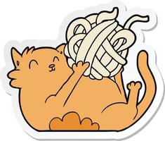 sticker of a cartoon cat playing with ball of string vector