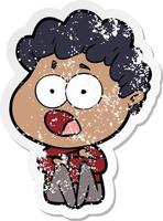 distressed sticker of a cartoon man gasping in surprise vector