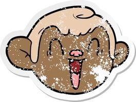 distressed sticker of a cartoon monkey face vector