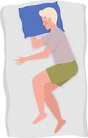 Male side sleeper with arm under pillow 2D vector isolated illustration