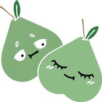 flat color retro cartoon green pear vector