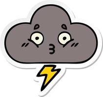 sticker of a cute cartoon storm cloud vector