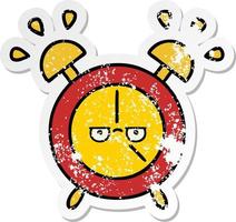 distressed sticker of a cute cartoon alarm clock vector