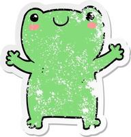 distressed sticker of a cute cartoon frog vector