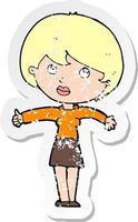 retro distressed sticker of a cartoon woman giving thumbs up vector