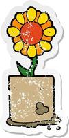 distressed sticker of a cartoon flower vector