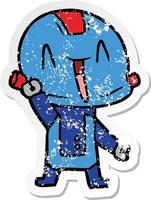 distressed sticker of a cartoon robot vector