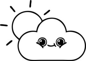 line drawing cartoon sun and cloud vector