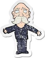 retro distressed sticker of a cartoon disapointed old man vector